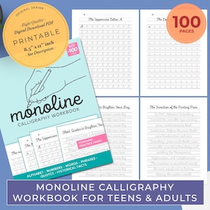 Übungsblatt zum kursiven Monoline-Handschriftstil, Arbeitsblätter für Kalligrafie und Schriftzug, Verbessern Sie Ihre Handschrift mit Monoline