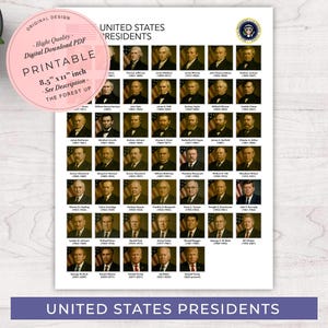 Printable United States Presidents Sheet, American history printable, 47 American presidents, USA presidents list, from washington to trump