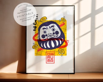 Impression Daruma, Impression de poupée japonaise, Décoration murale vintage, Impression d'art japonais, Affiche japonaise