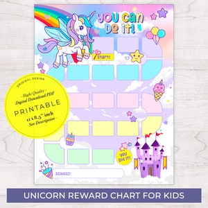 Unicorn Reward Chart | Daily Chore Chart | Kids Routine Sticker Chart | Printable Unicorn Behavior Chart | Cute Rainbow Reward