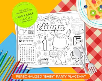 Babies Placemat Birthday Party Favor, Party Placemat, Activity Sheet, Babies Party, Kids Activity Coloring Page, first birthday party, Baby