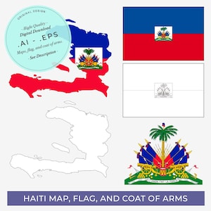 Carte d'Haïti | Drapeau d'Haïti | Armoiries d'Haïti | Drapeau d'Haïti | Carte vectorielle | Carte avec drapeau | Pack Haïti | Emblème d'Haïti | Vectorisé