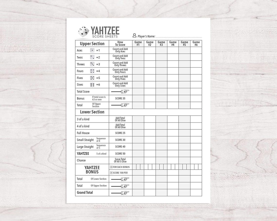 Triple Yahtzee Score Sheet Printable Large Score Card Pad Yahtzee