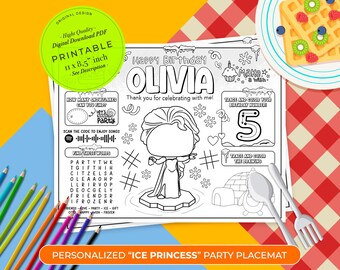 Frozen Birthday Party Activity Sheet | Frozen Party Coloring Kids Activity Sheet | Frozen  Party Favor | Personalized Party Placemat