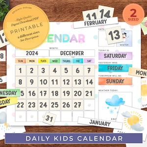 Daily Kids Calendar, Perpetual Calendar for Toddler, Homeschool Wall Calendar, Montessori Materials, Classroom Calendar, Weather Chart