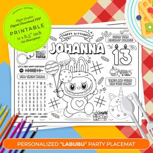 LABUBU Birthday Placemat | Party Placemat | Party Activity Sheet | Monster labubu Party  | Kids Activity Coloring Page | Party Favor