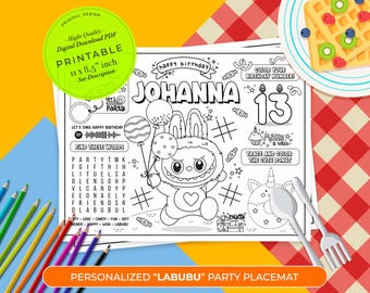 LABUBU Birthday Placemat | Party Placemat | Party Activity Sheet | Monster labubu Party  | Kids Activity Coloring Page | Party Favor