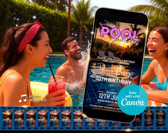 Pool Party Video Invitation, Text Invitation, Pool Party Invitation, Summer Birthday Party Evite, Digital Invitation, E-card Pool Invite