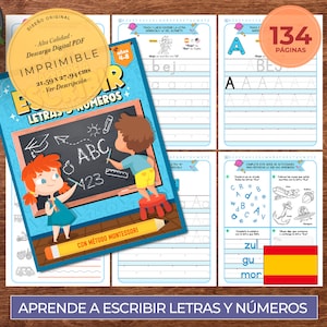 Caligrafía para niños en español, aprender a escribir los números y letras, Hojas de trabajo de práctica de escritura, aprender a leer