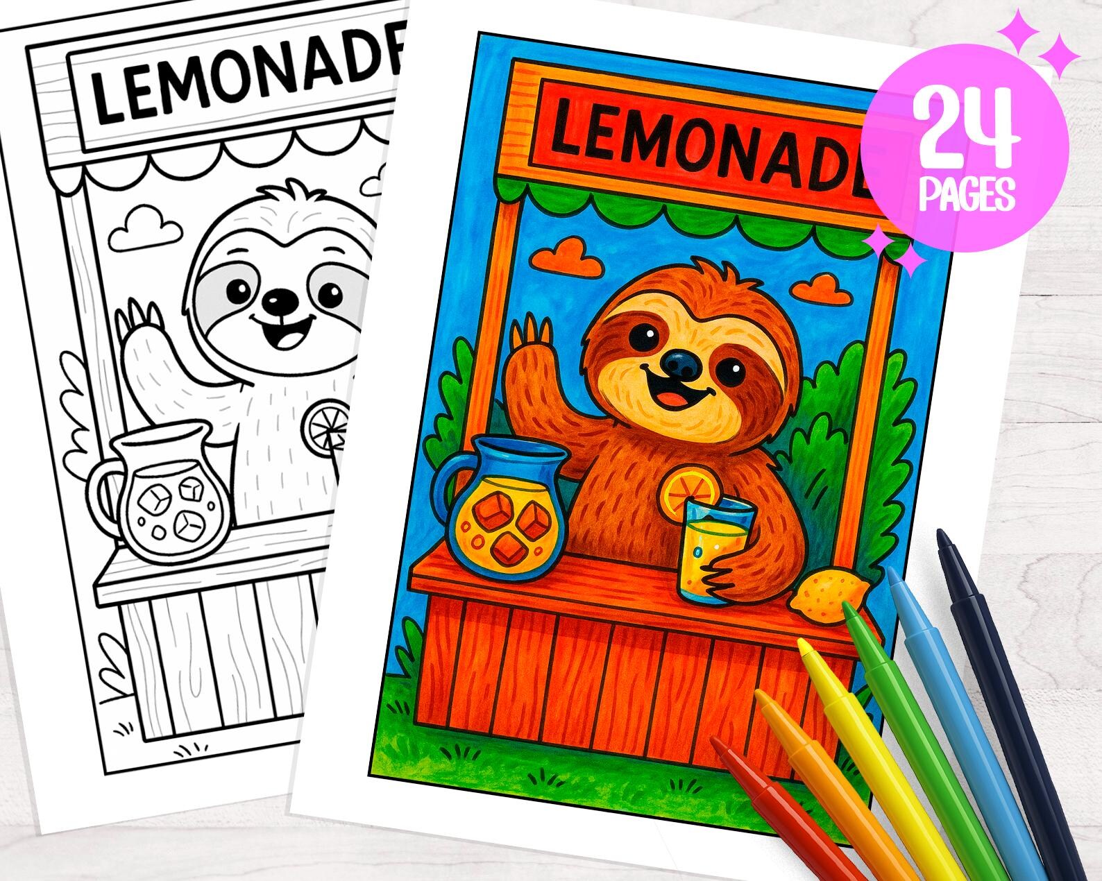 Cute Sloths Coloring Pages, Bold and Easy Digital Download for Kids ...
