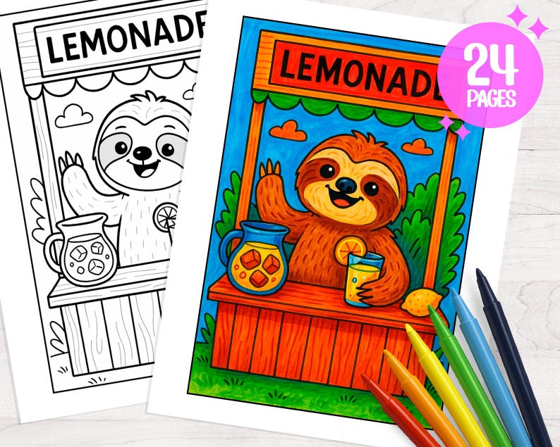 Cute Sloths Coloring Pages, Bold and Easy Digital Download for Kids ...
