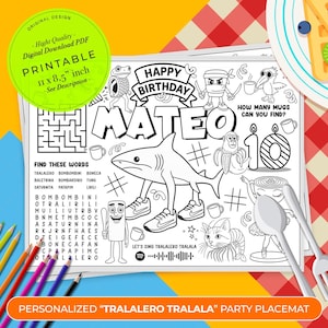 Tralalero Tralala Italian Brainrot Birthday Party Favor | Party Placemat | Party Activity Sheet | Kids Activity | Birthday Decorations