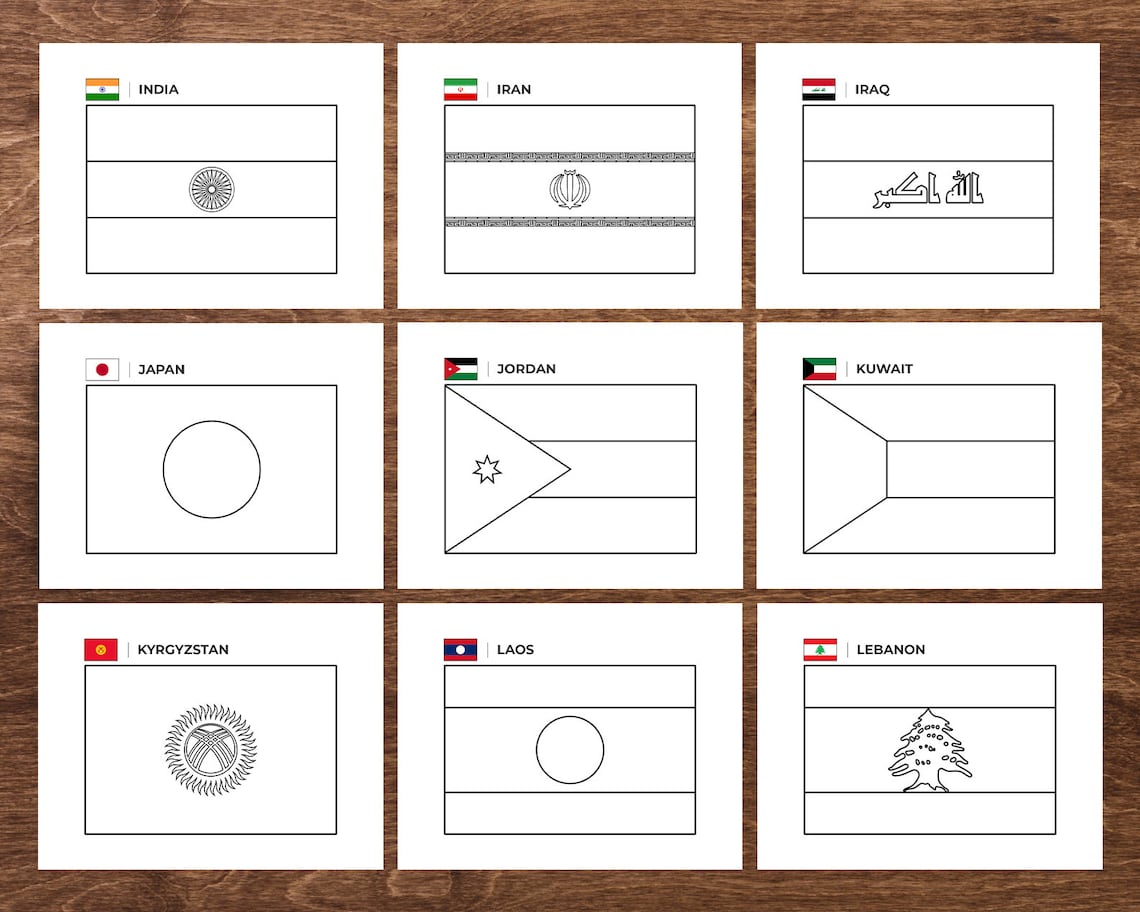 ASIA Flags Coloring Pages,flags of the Asia Continent Coloring Book ...
