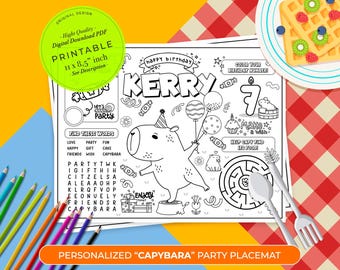Capybara Birthday Party Activity Sheet | Capybara Party Favor | Capybara Theme Party | Capybara Placemat for Birthday | Capybara Coloring