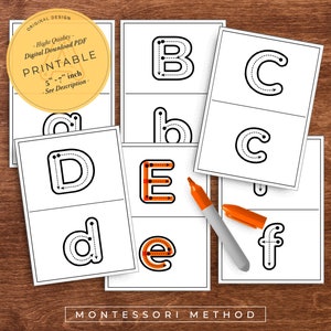 Cartões Montessori para crianças, cartões de primer para impressão, letras maiúsculas e minúsculas do alfabeto, rastreamento do alfabeto ABC, cartões flash do alfabeto, educação em casa