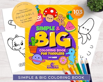 Simple and Easy Coloring Page for Kid, Coloring Sheet Bundle, Jumbo Printable Toddlers Kawaii, Preschool Homeschool Party Activity, PDF