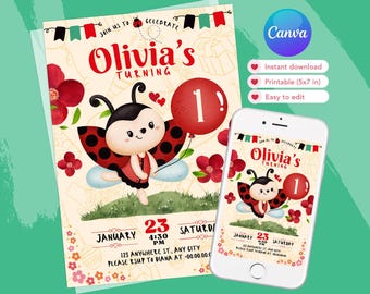 Ladybug birthday party | Ladybug birthday card | Ladybug edible | Ladybug decorations for party | Ladybug digital download | digital invites