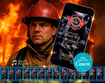 Fireman Video Party Invitation, firefighter invitation, Fireman invite, Video Invitation, Editable Digital, MP4