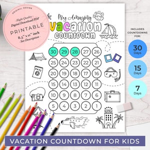 Kids vacation countdown | Kids countdown holiday trip | Vacation kids coloring activity | Kids printable activities | kids vacation