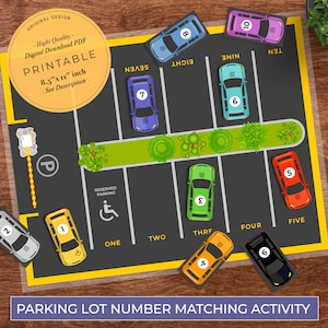 Auto-Parknummern, passende Zahlen, bis 10 zählen, Seite des Cars Busy Book, Zahlen lernen, Fahrzeug-Busy Book