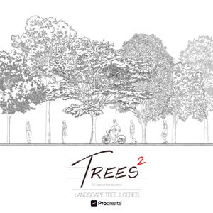 50 Trees Drawing Stamp Brush Set for Procreate Volume 2 : Landscape Tree Series
