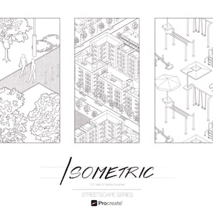 100 isometrische stempelborstels voor Procreate: Streetscape-serie