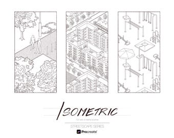 100 Isometric Stamp Brushes for Procreate : Streetscape Series