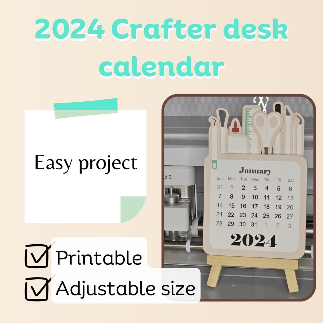 2024 Crafter Desk Calendar, Printable SVG Desk Calendar, Craft Tools