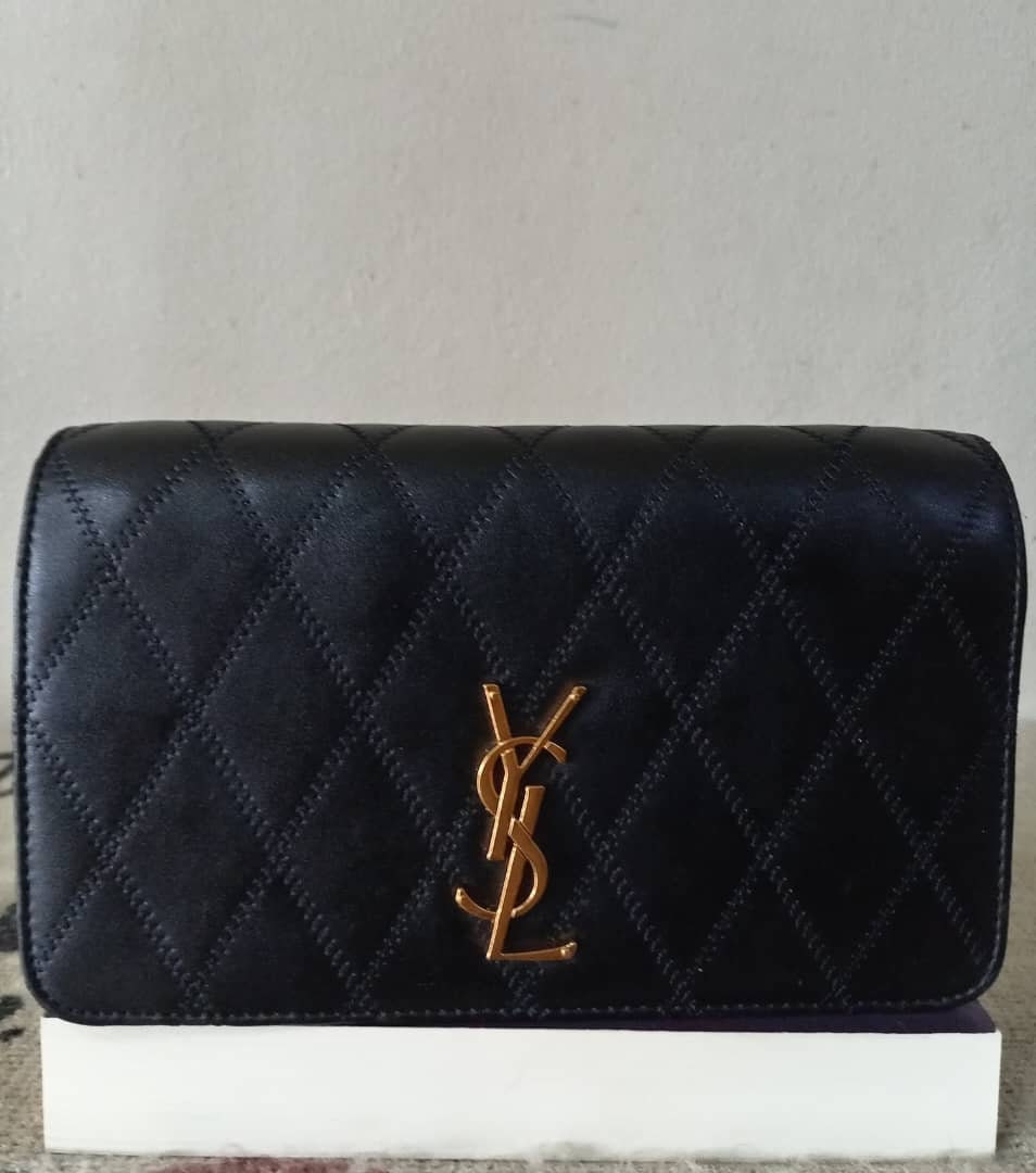 YVES SAINT-LAURENT Clutch Leather Logo Shoulder Bag Vintage - Chelsea  Vintage Couture