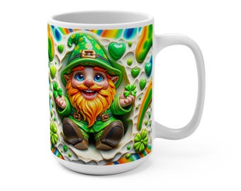 Gnome St Patrick's Day Mug, Lucky Irish Coffee Cup, Shamrock Tea Mug, Celtic Leprechaun Drinkware, Green St Paddy's Day Decor, Holiday Gifts