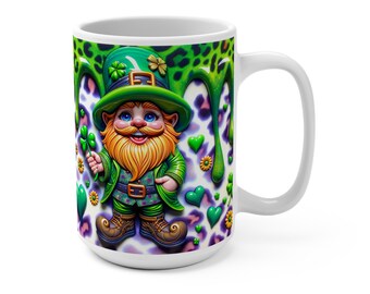 Gnome St Patrick's Day Mug, Shamrock Coffee Cup, Lucky Irish Tea Mug, Green Leprechaun Hot Cocoa Mug, St Paddy's Day Drinkware