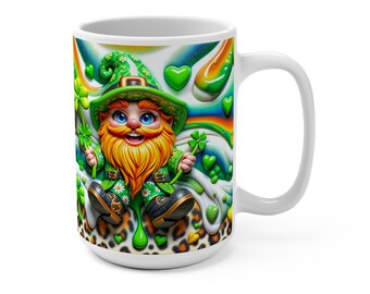 Gnome St Patrick's Day Mug, Lucky Irish Coffee Cup, Shamrock Tea Mug, St Paddy's Day Gift, Irish Gnome Drinkware, St. Patty's Day Kitchen