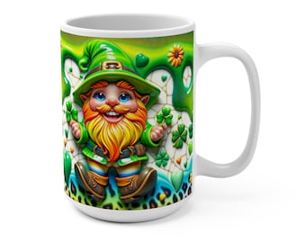 Gnome St Patrick's Day Mug, Irish Coffee Cup, Lucky Charm Tea Mug, St Paddy's Day Gift, Shamrock Ceramic Mug
