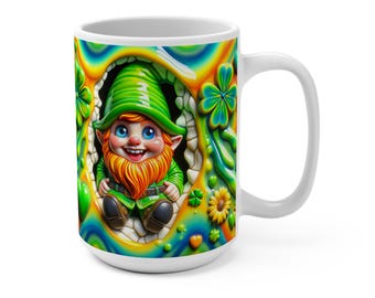 Gnome St Patrick's Day Mug, St Paddy's Day Coffee Cup, Irish Gnome Tea Mug, Lucky Shamrock Mug, Green Leprechaun Mug, Ceramic St Patricks