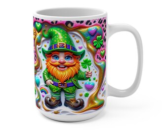 Gnome St Patrick's Day Mug, Lucky Shamrock Coffee Cup, Irish Garden Gnome Tea Mug, St Paddy's Day Decor, Green Celtic Mug, Leprechaun