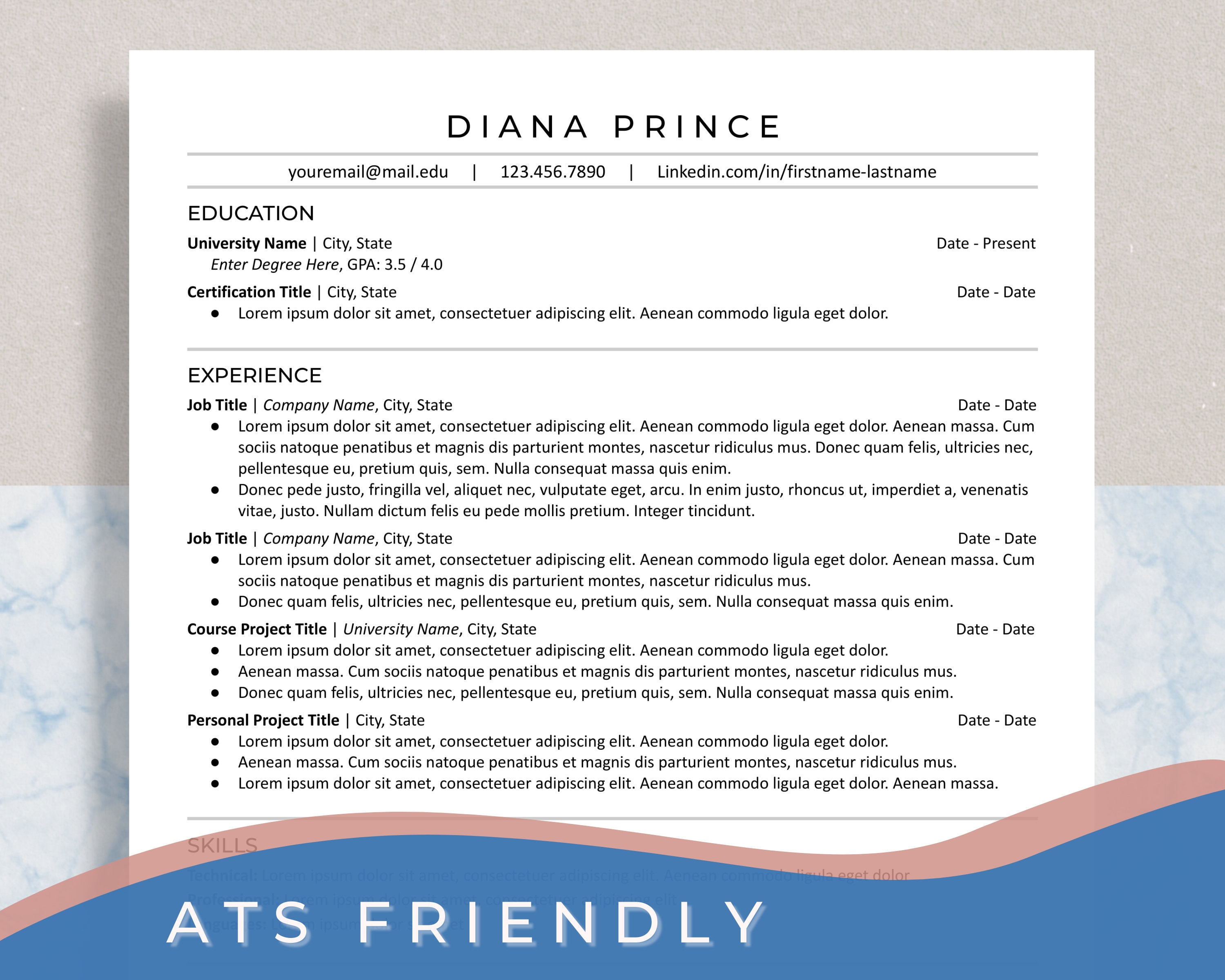 Simple ATS Friendly Resume Template Bundle | Word, Pages, Google Docs ...