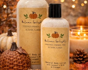 Autumn Twilight Lightweight Body Lotion | Fall Edition | Coconut Cinnamon Infused | Paraben-Free | 4oz & 8oz | Non-Greasy/Body Lotion