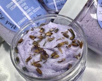 Lavender Coconut Milk Whipped Sugar Soap, Exfoliating Body Scrub, Moisturizing Foaming Scrub, Spa Gift, Handmade Skincare, 4oz 8oz