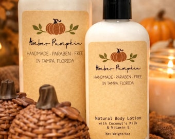 Amber Pumpkin Body Cream Lightweight Fall Lotion with Mango Butter Coconut Milk and Natural Oils Vegan Paraben Free/body lotion/Moisturizing