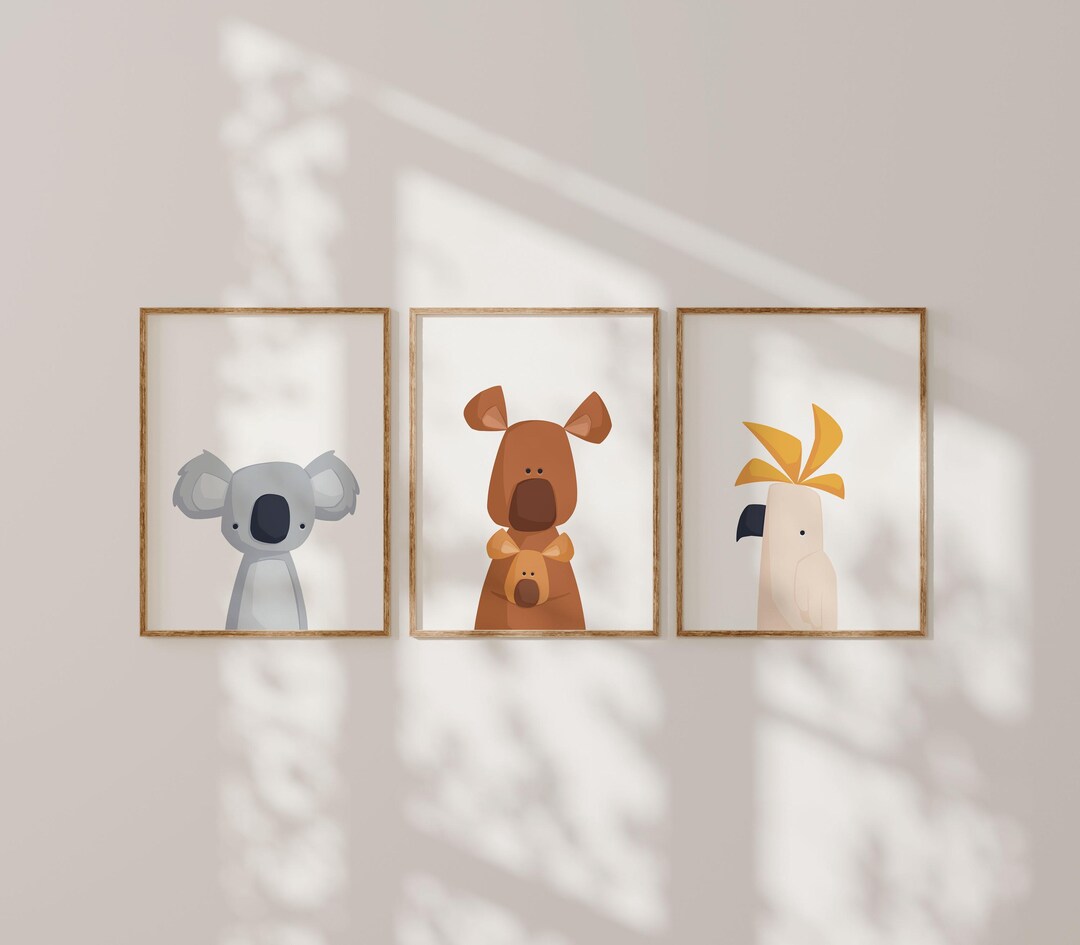 Australian Animal Wall Art Set | Aussie Nursery Prints | Koala Kangaroo ...