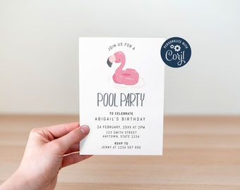 Editable Pool Party Invitation | 5x7" | Personalised Birthday Invitation | Pool Party Invitation | Instant Download | Corjl