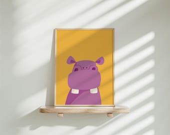 Hippo Wall Art | African Animal Poster | Jungle Animal Print | Colourful Kid's Art | Cute Hippo | Nursery Wall Decor | Instant Download