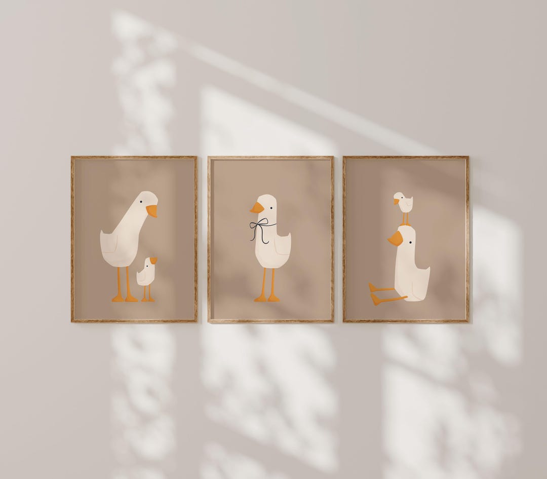 Silly Goose Wall Art | Beige Nursery Prints | Sweet Goose Nursery Decor ...