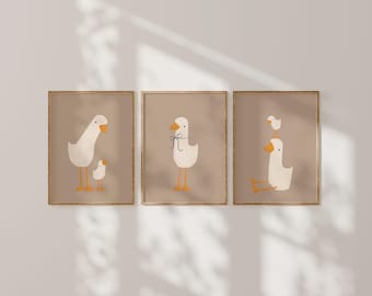 Silly Goose Wall Art | Beige Nursery Prints | Sweet Goose Nursery Decor | Printable Kids Wall Art
