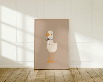Silly Goose Wall Art | Beige Nursery Decor | Bow Goose | Nursery Wall Decor | Printable Wall Art | Children's Room | Instant Download