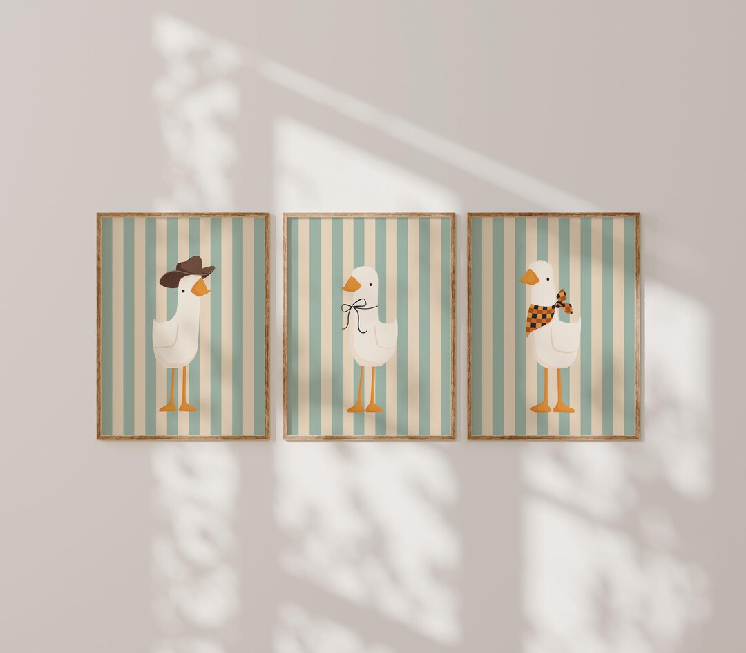 Silly Goose Wall Art | Blue Nursery Print Set | Whimsical Goose Nursery ...