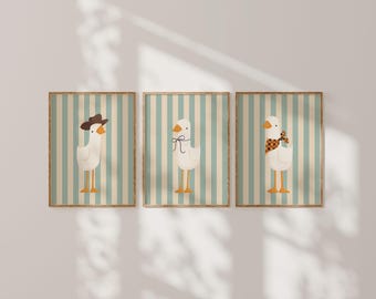 Silly Goose Wall Art | Blue Nursery Print Set | Whimsical Goose Nursery Decor | Printable Kids Wall Art