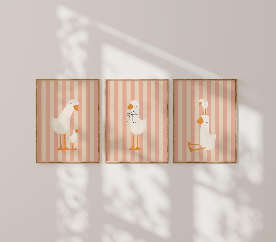 Silly Goose Wall Art | Pink Nursery Decor | Sweet Goose Print Set ...