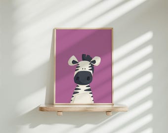 Zebra Wall Art | African Animal Poster | Jungle Animal Print | Colourful Kid's Art | Cute Zebra | Nursery Wall Decor | Instant Download