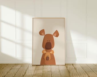 Sztuka ścienna z kangurem | Plakat ze zwierzętami australijskimi | Zwierzęta australijskie | Kolorowa sztuka dla dzieci | Uroczy kangur | Dekoracja ścienna do pokoju dziecięcego | Natychmiastowe pobranie
